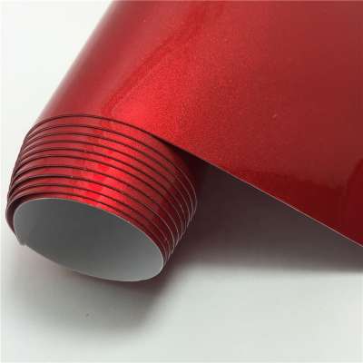 1.52*18M Sticker Bubble Free Gloss Glitter Red Metallic Sparkle Car Vinyl Wrap Film