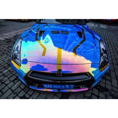 Rainbow Self Adhesive Vinyl Chameleon Color Changing Film Blue Chrome Mirror Vinyl Car Wrap